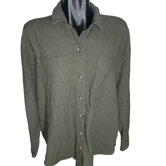 Old Navy Olive Green The Boyfriend Button Up Shirt L - Picture 1 of 6